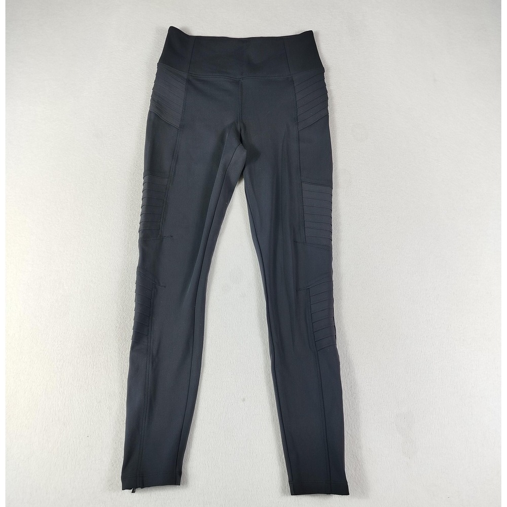 Athleta Leggings Womens Small Black Delancey Moto‎ Tight High Rise Zipper Pocket